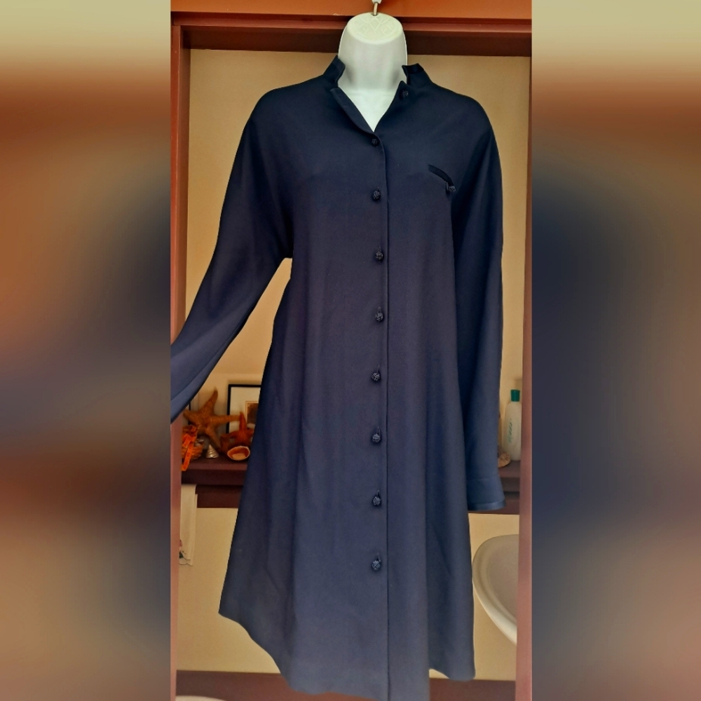 NWOT RENA ROWAN Saville Dark Blue Kimono Dress Mandarin Collar Oriental Maxi